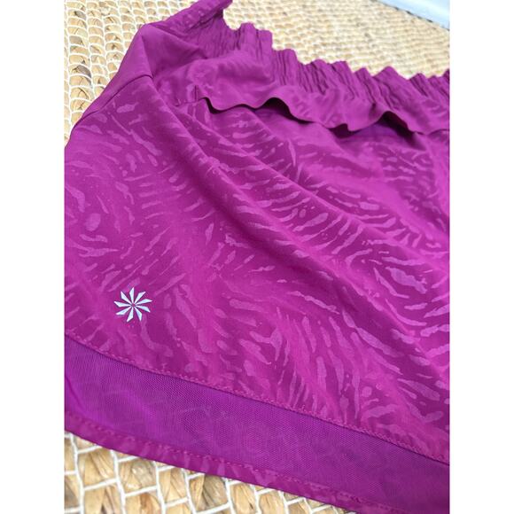 Athleta XL Printed Mesh Racer Run Shorts 4 Purple Pink Athletic - Picture 4 of 5